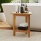 18 Inches Natural Wooden Waterproof Shower Stool with Storage Shelf and Slatted Design